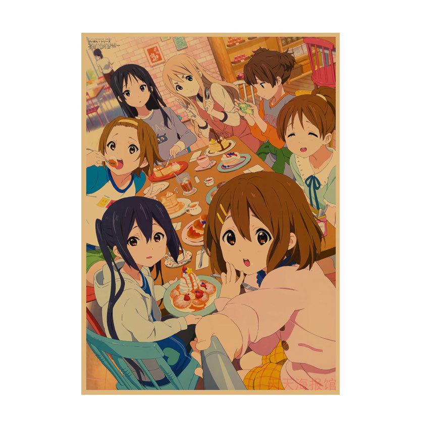 K-ON! Kraft Paper Anime Poster for Dorm, Bar, or Cafe Wall Décor.