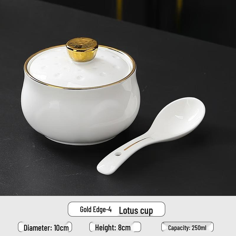 Zhishi Gold-Rimmed Ceramic Lotus Stew Pot