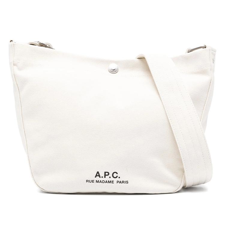 

A.P.C Journal Logo Adjustable Shoulder Strap Recycled Cotton Shoulder Bag Small Women shoulder bag Light-Beige PSAJZM67010BAA Basic Set (Bag+Dust Bag)