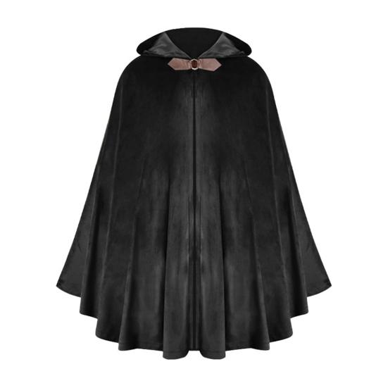 Sametový plášť s kapucí Kovová kruhová dekorace Retro styl Halloween Cosplay Šál Tajemný slavnostní kostýmní doplněk