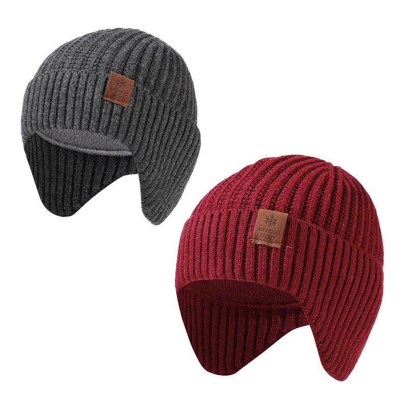 Ear Protection Knitted Hat Men's Wool Thick Big Head Warm Hat Sleeve Cap