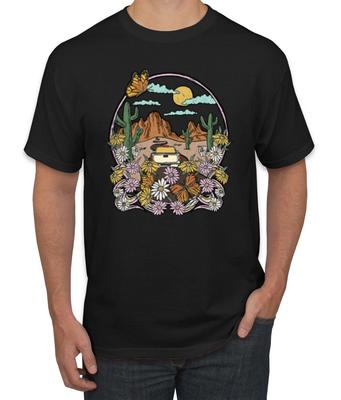 Trendy Landschap Met Margrietjes Cactus Monarchenvlinder Heren T-shirt
