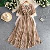 Women's V Neck Floral Chiffon Maxi Dress High Waist A-Line Casual Dress for Summer Vacation