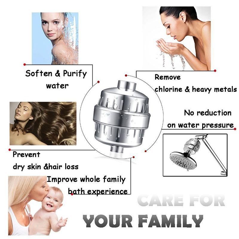20 Stages Shower Water Filter Kitchen Faucet Filtration Remove Chlorine Heavy Metals Filtered Showers Head Soften for Hard Water