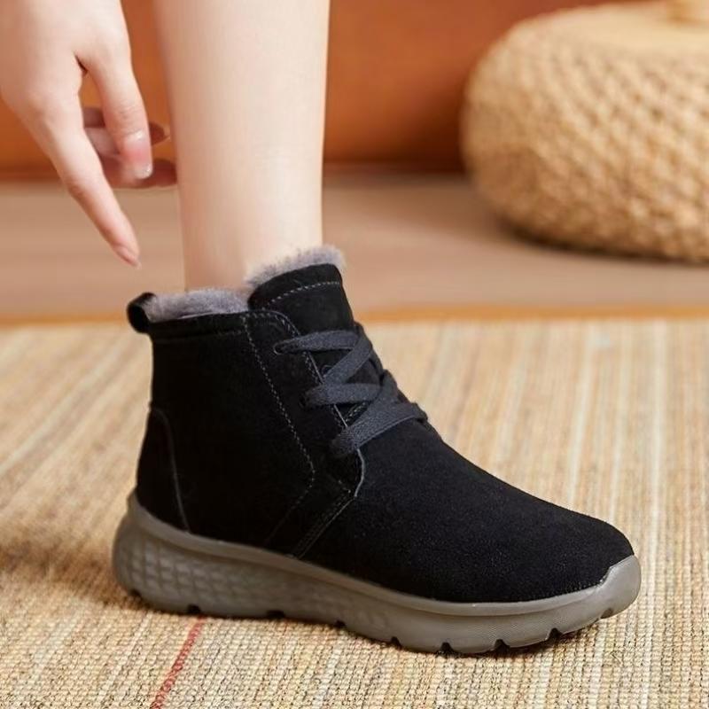 2026 Winter Women's Shearling High Top Cotton Boot Soft Sole Non Slip Thickened Plush Warm Lace Up Snow Boot Elderly Cotton Shoe
