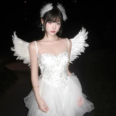 Costum Angel cu Pene Dorință Pură Lebădă Albă Halloween Costum Cos Costum Aripă Albă Costum Cos Petrecere Rochie de Bal Recuzită