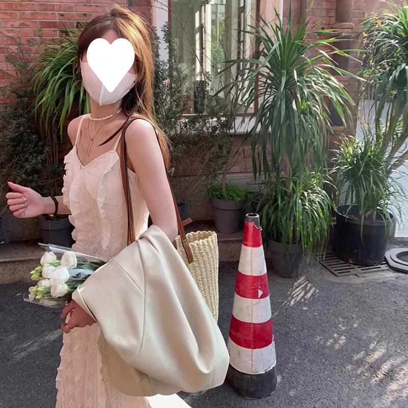 

Весна 2025 Белое кружевное вышитое платье макси на бретелях-спагетти - Элегантная присборенная талия для женщин Extra Large (XL)