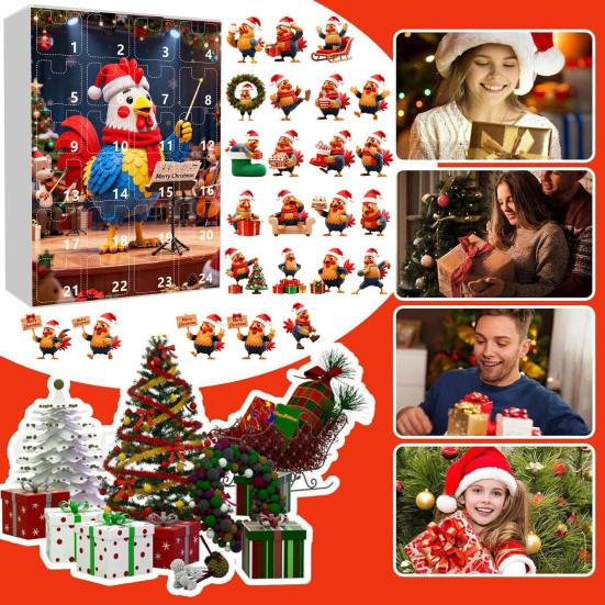 2025 Christmas Chick Advent Calendar 24-Day Countdown Box with Happy Chicken Ornaments Festive Tree Decorations for Kids