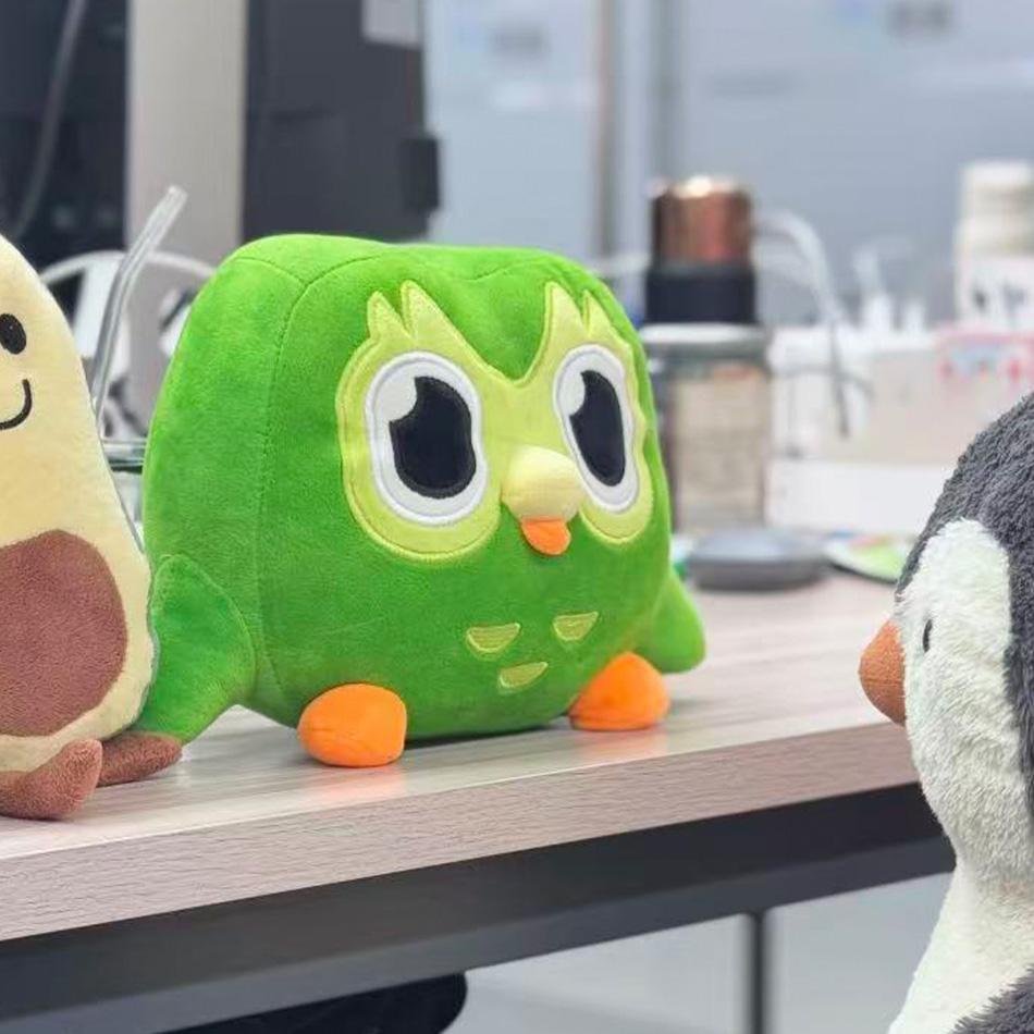 Animal Animation Design Kawaii Duolingo Green Owl Plush Plaything Plush Plush-Filled Animation Owl Figure Children Celebration Present
