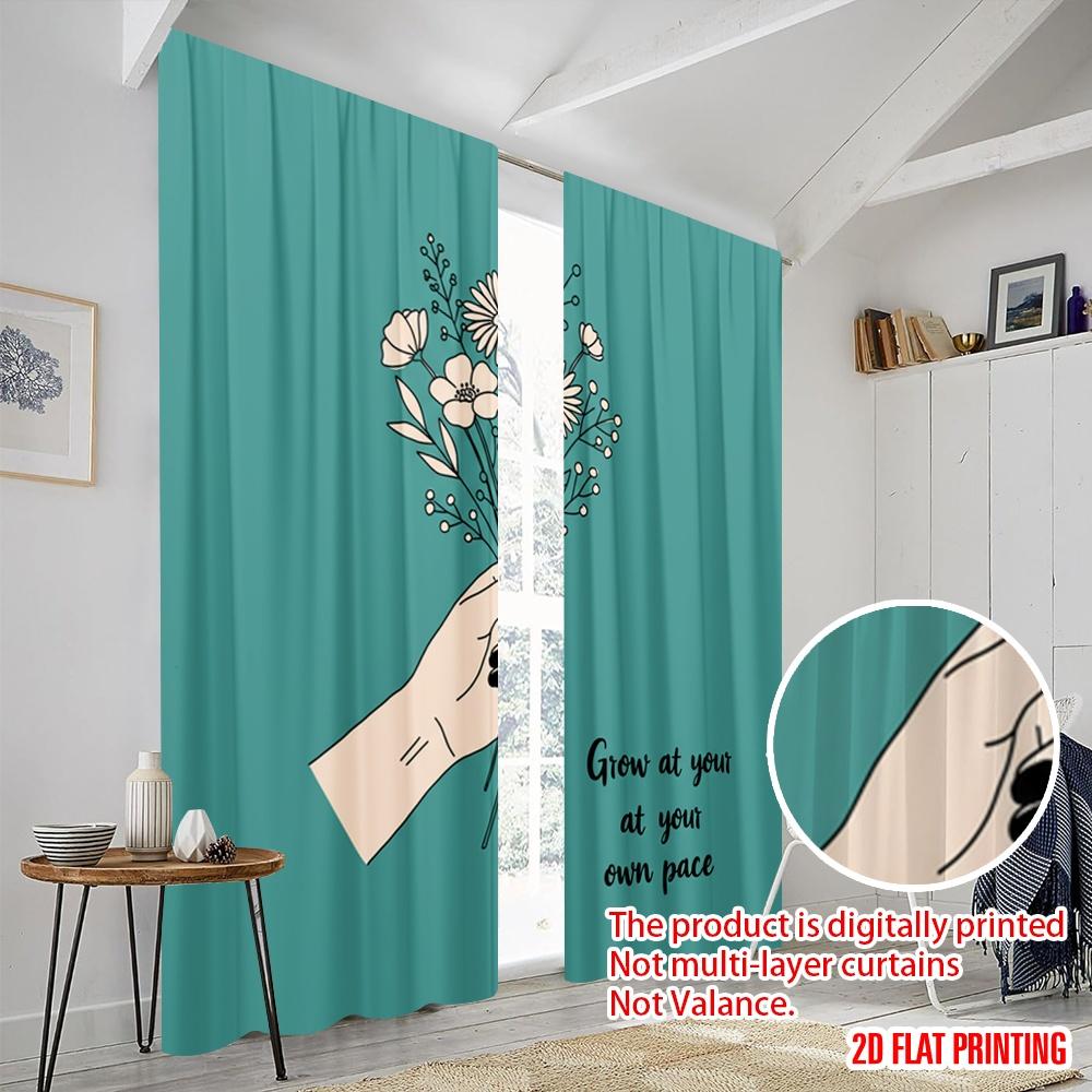 2pcs 2D flat printing Drapes Hand holding flowers grow pace Fabric Without Electricity All Season Party & Holiday Decor Use for
