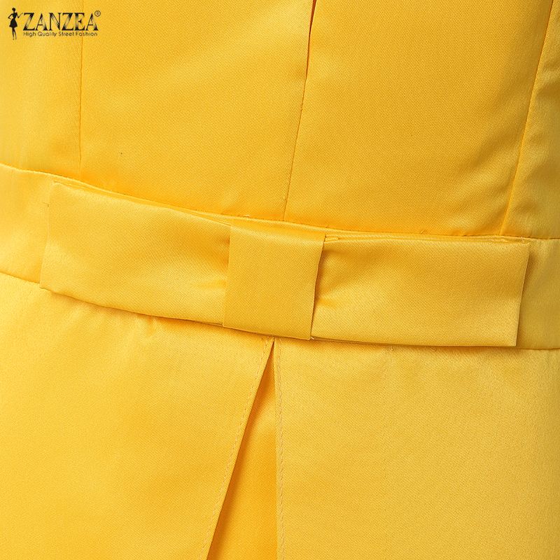 ZANZEA Damen Freizeit V-Ausschnitt Kurzarm Elegantes Sommerkleid