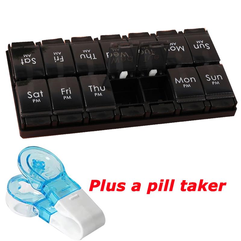 Rainbow Weekly Pill Organizer 2 Times a Day Large Daily Pill Box with Easy Push Button Design BPA-Free Medication Case for Pills