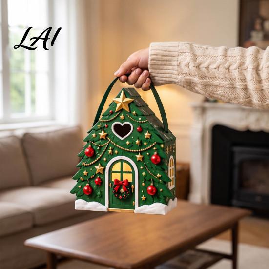 Seasonal Candy Packaging Boxes Christmas House Handle 3D with Gift Box Gingerbread/Santa Claus/Tree/Snowflake Decorative Cardboard