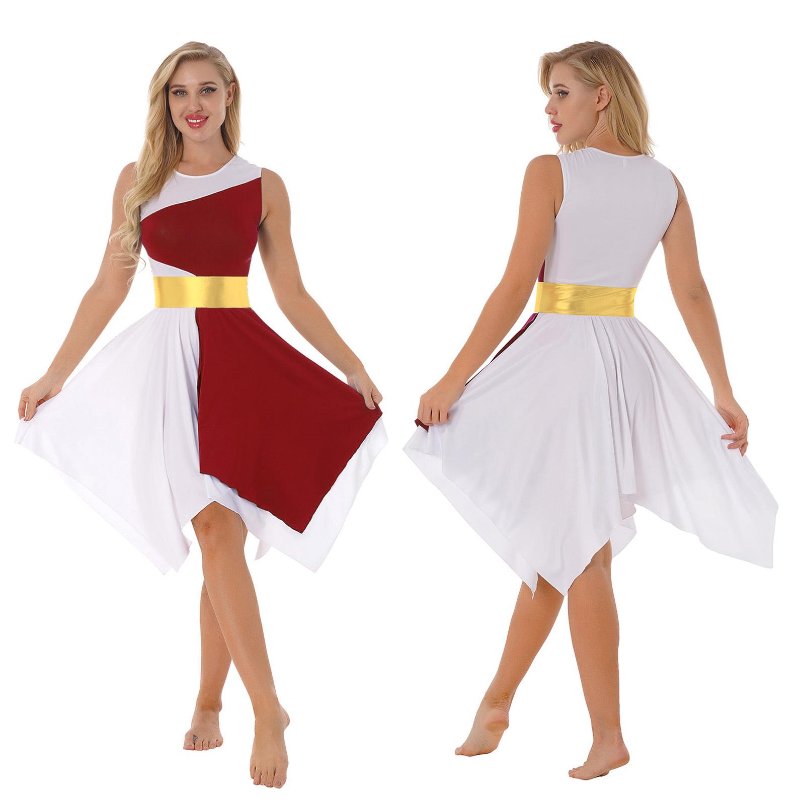 Ärmelloses Lyrical-Tanz-Kostümkleid für Damen, ausgeschnitten, asymmetrischer Chiffon-Rock, Ballett-Bodysuit S bordeaux