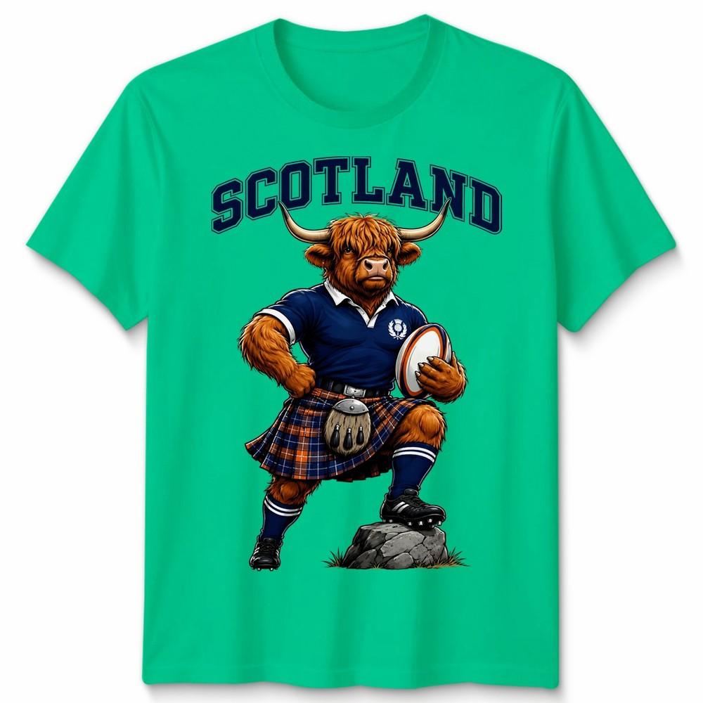 T-shirt Unisex Scozzese Mucca delle Highlands Fan della Scozia Maglietta Grafica da Rugby