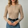 Maglietta a maniche lunghe a costine da donna, top basic casual