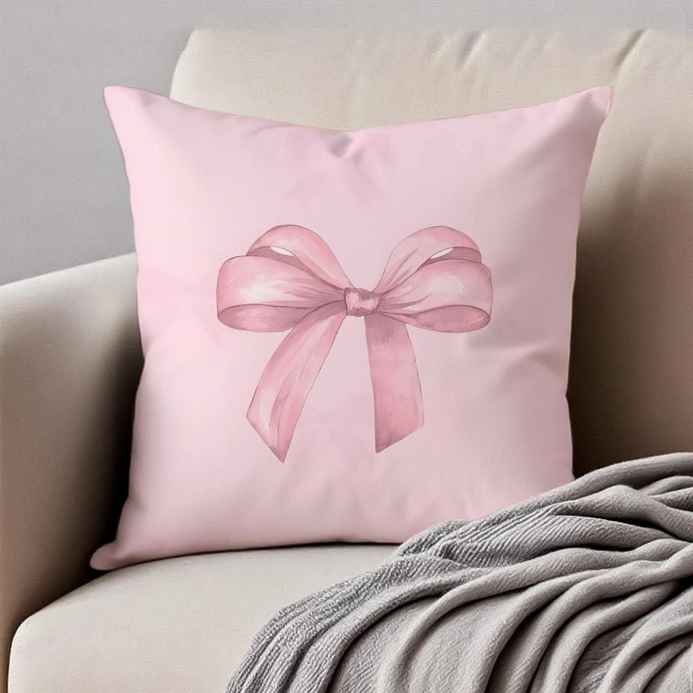 Pink bow cherry Cushion Cover Pillowcase Antidustmite Invisible Zipper Short Plush Sofa Cushion