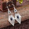 1 Pair Ethnic Style Earrings for Women Geometric Rhombus Vintage Silver Boho Accessories Daily Wear Party Decors Gifts Versatile