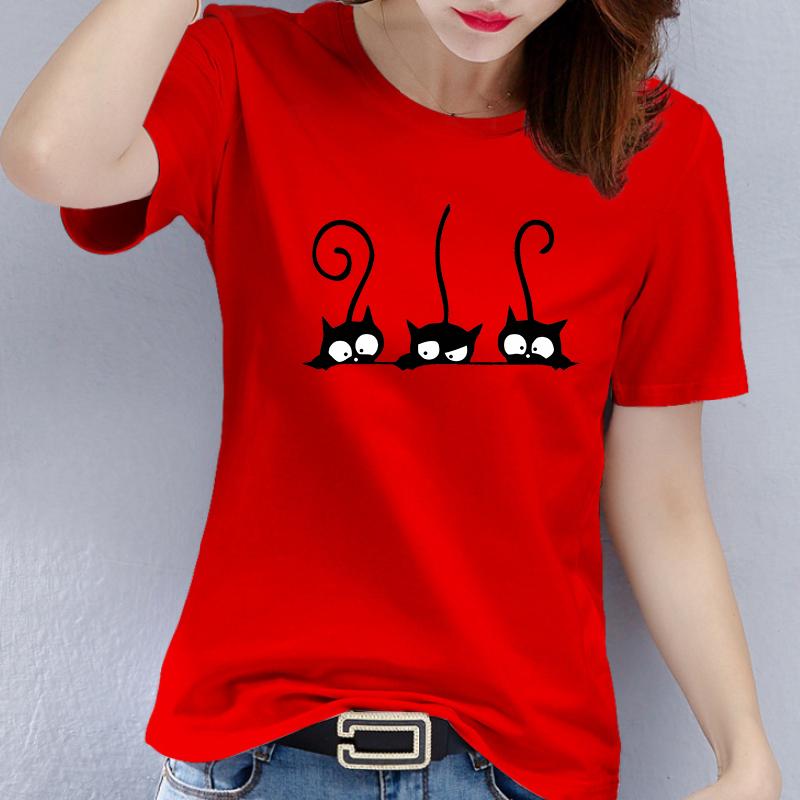 New Womens clothing  Casual roundneck shortsleeved cat digital print fashionable casual Womens Tshirt S