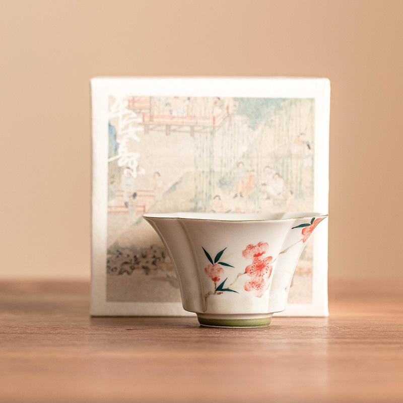 White Porcelain Tea Tureen Handmade Peach Blossom Tea Bowl Ceramic Underglaze Teacups Chinese Kung Fu Gaiwan Teaware Drinkware