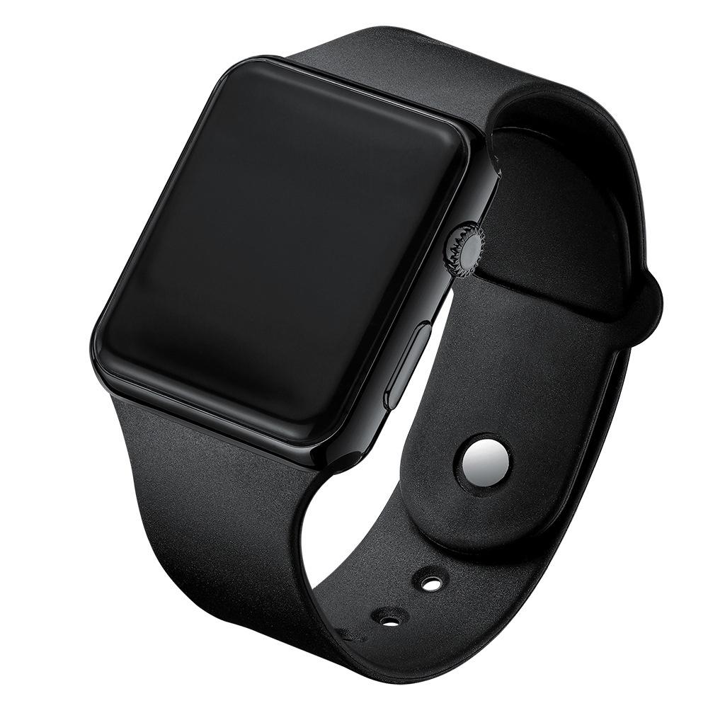 Stylish Unisex Waterproof Led Digital Watch With Night Light Electroplated Sunglasses Pu Strap Square Dial Shell Strap Black