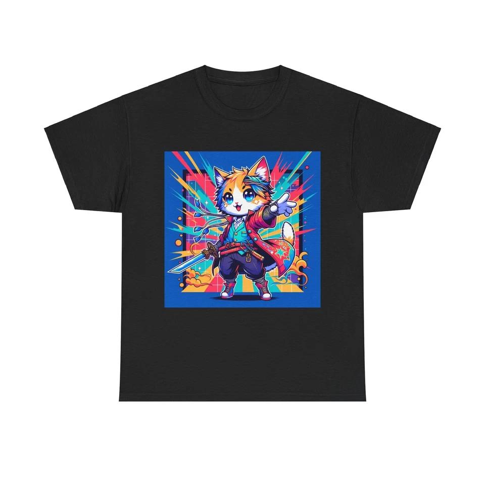 

Unisex Adult T Shirt Chibi Cat Anime Art Heroic Pose L
