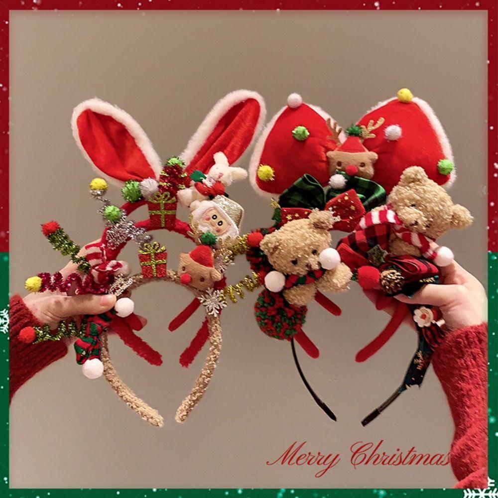 Santa Christmas Headband Elk Hair Hoop Plush Bow Red Hair Band  Christmas Decoration