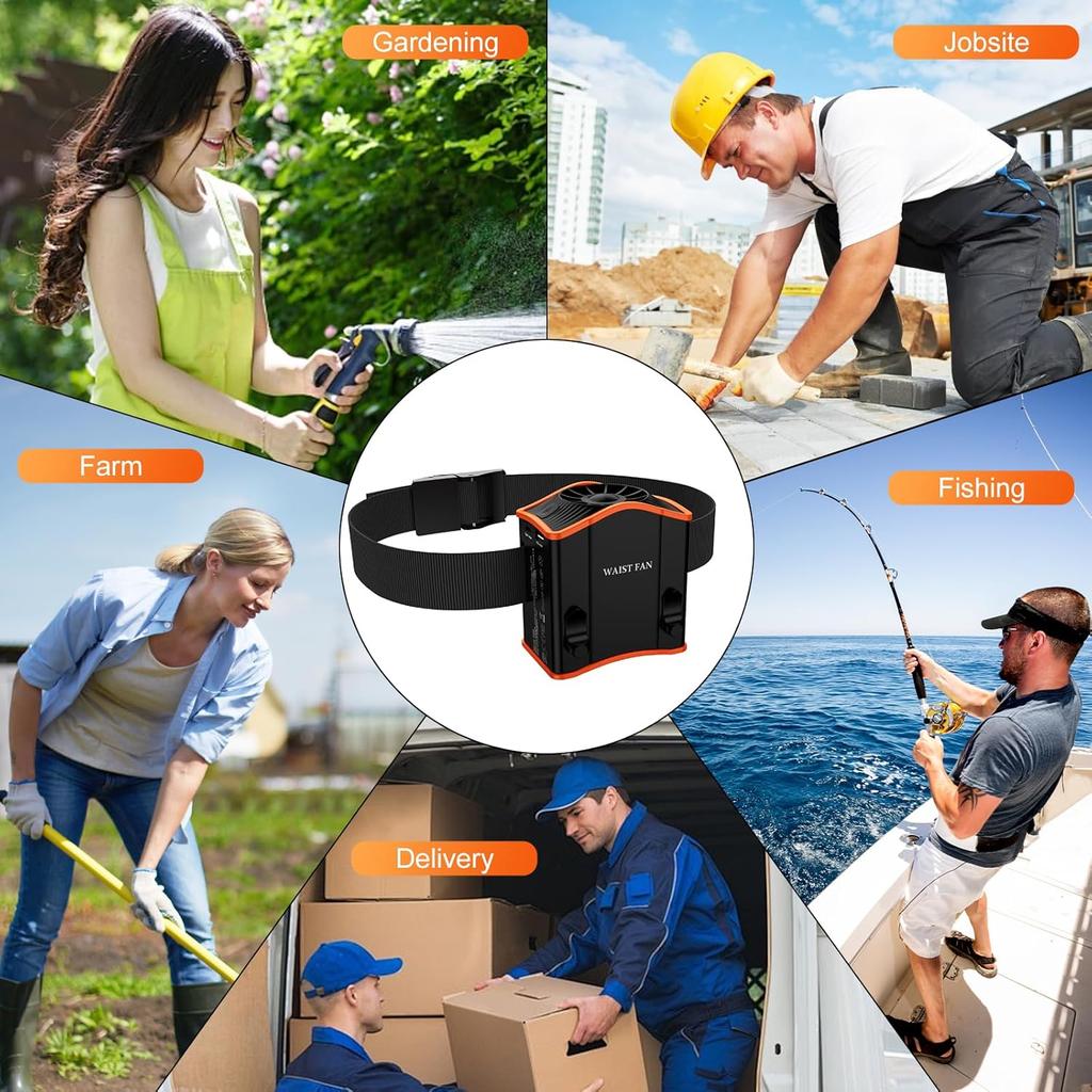 Portable Waist Fan Clip on Belt, 3 Speeds, Rechargeable,12000mAh Battery Over 40H Working Time, Low Noise, Wearable Waist Fan for Outdoor