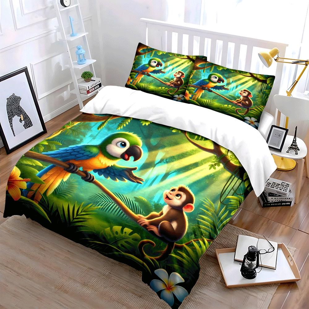 Jungle Friends Three-Piece Set Exquisite Three-Piece Bedding Set Gift For Kids And Adults