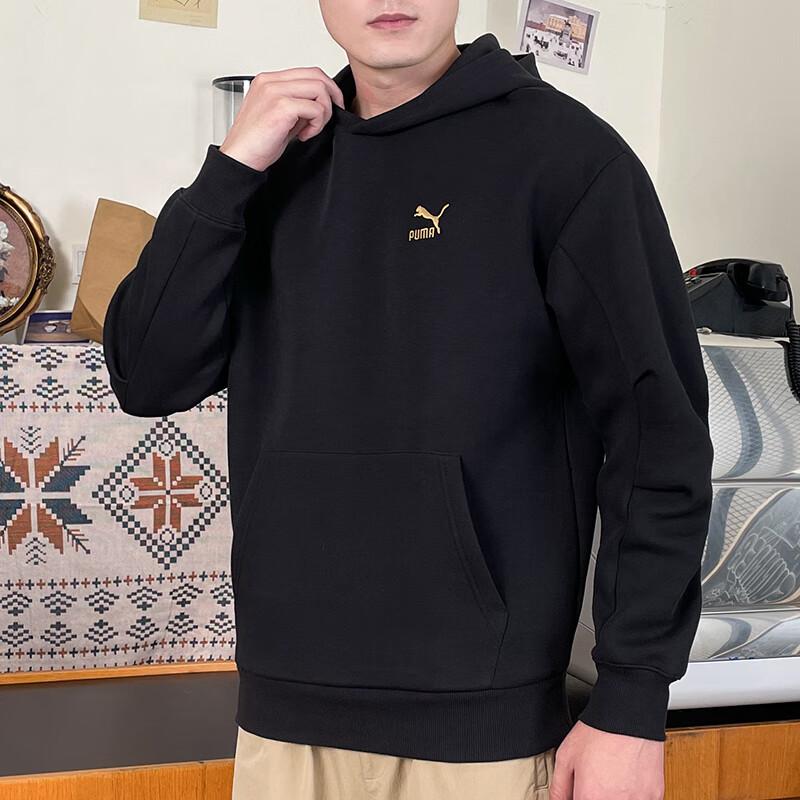 Puma Letter Logo Pattern Printed Breathable Pullover Vintage Hoodie Unisex hoodies Black 625255-01