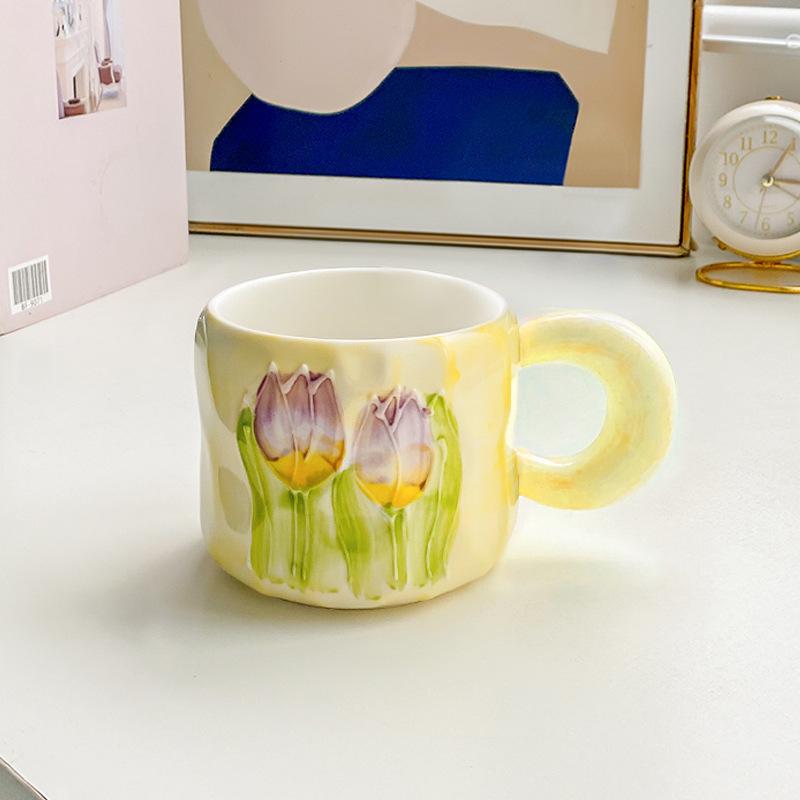Ins Cute Tulip Mug Design Sense Ceramic Water Cup Souvenir Event Gift Office Coffee Cup