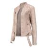 Women's Slim Leather Stand-Up Collar Zipper Stitching Solid Color Jacket