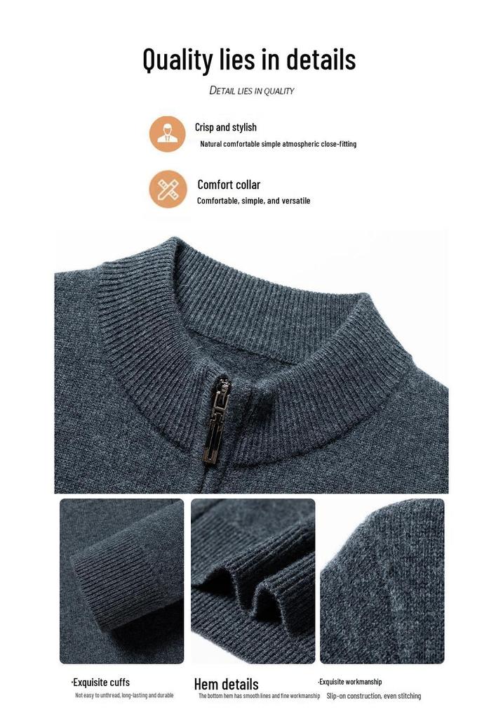 Men's 100% Pure Wool Thickened Cardigan Jacket - 600g High-End Zipper Sweater