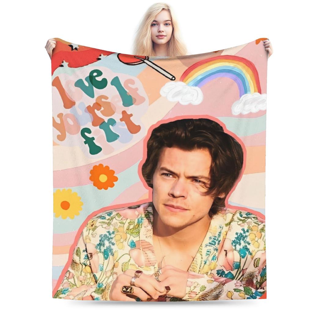 Harrys Styles Sänger Decken Fleece Ganzjahres Multifunktion Super Weiche Kuscheldecke für Bettwäsche Auto Tagesdecken