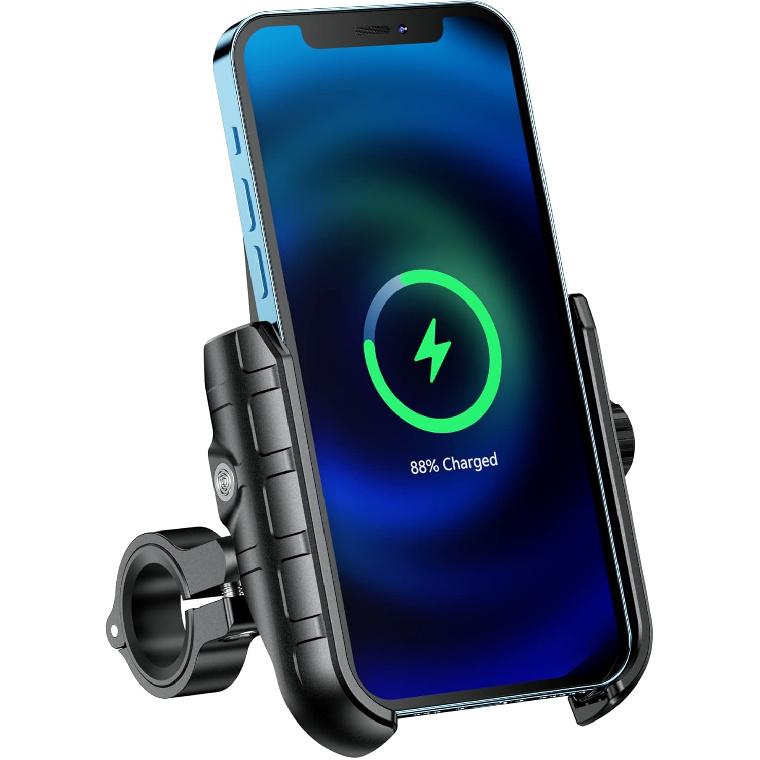 BRCOVAN Motorcycle Phone Mount Holder With Qi 15W Wireless Charger & PD/USB-C 20W Fast Charging Port, Waterproof Cellphone Cradle With Aluminum Alloy