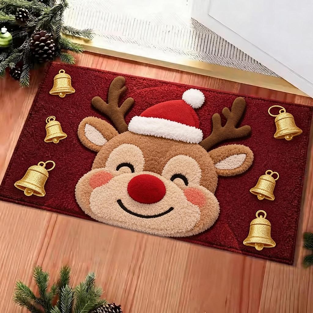 Christmas Snowman Red Star Pattern Doormat Non Slip Absorbent Floor Rug for Entryway Kitchen Bathroom Holiday Decor