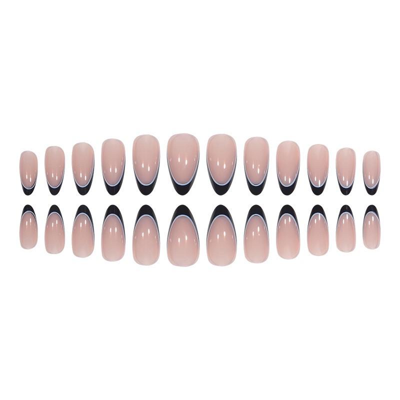 Black White French Tip Press-On Nails Minimalist Style Self-Adhesive Nail Tips Daily Wear