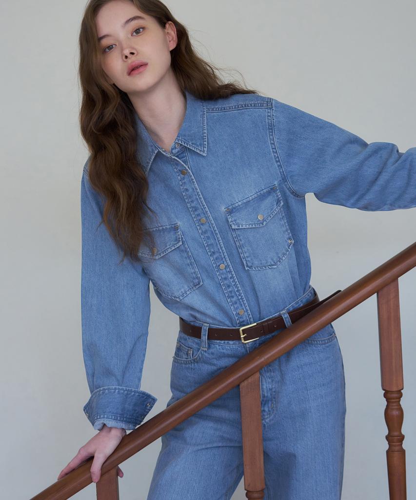 Deuloupisumeon Slim Line Pocket Denim Shirt [Light Blue]