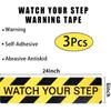 3PCS Watch Your Step Sign,6 x 24 Inch Premium Self Adhesive Watch Your Step Sticker for Workplace Home Business Safety Wet Floor Caution,Help Prevent