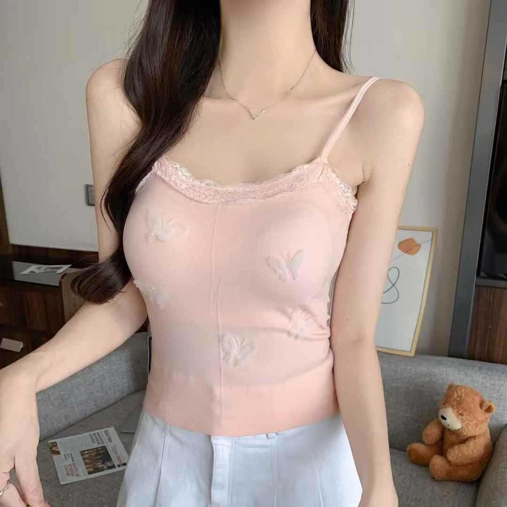 #Summer outer wear low neck with chest pad small suspender vest female hottie black pure desire sexy short top