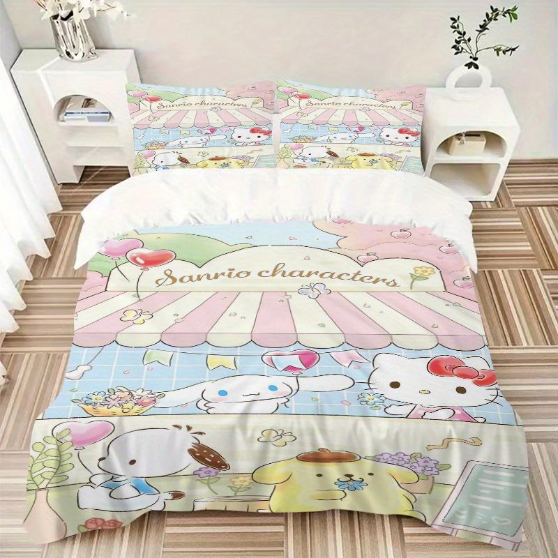 3pcs Pom Pom Purin and Friends Quilt Cover Set (1 Quilt Cover + 2 Pillowcases Without Pillow Core), High-Definition Printing for Home and Dormito