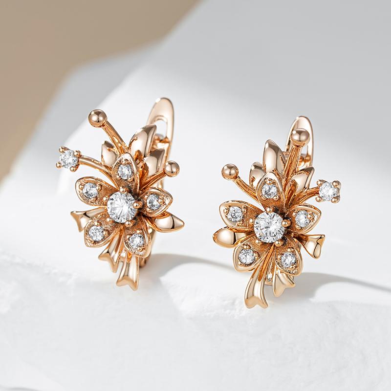 Kienl  Unique  Rose Gold Color Flower Drop Earring For Women Shiny Natural Zircon Accessories Daily Vintage Jewelry Gift