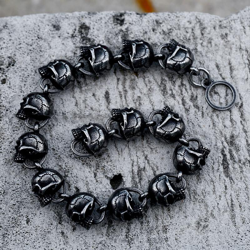 

BEIER 2023 New Unique Design Stainless Steel Matte Retro Skull Chain Bracelet Punk Cool Men s Bangle Gothic Accessories Jewelry 18cm