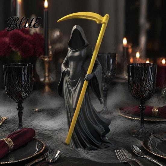 Dark Academia Bookshelf Decor 3D Printed Female Grim Reaper Statue Hooded Faceless Gothic Resin Figurine with Detachable Home Ornament Scythe,