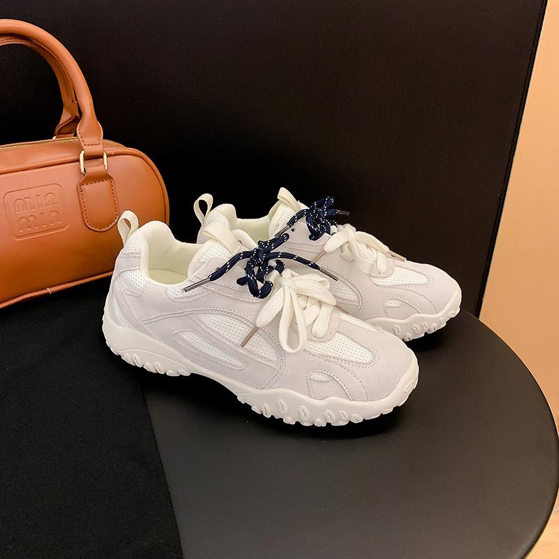

Cowhide version, heightening in summer, soft-soled leather board shoes, round head splicing, breathable mesh, German training Forrest Gump shoes 35