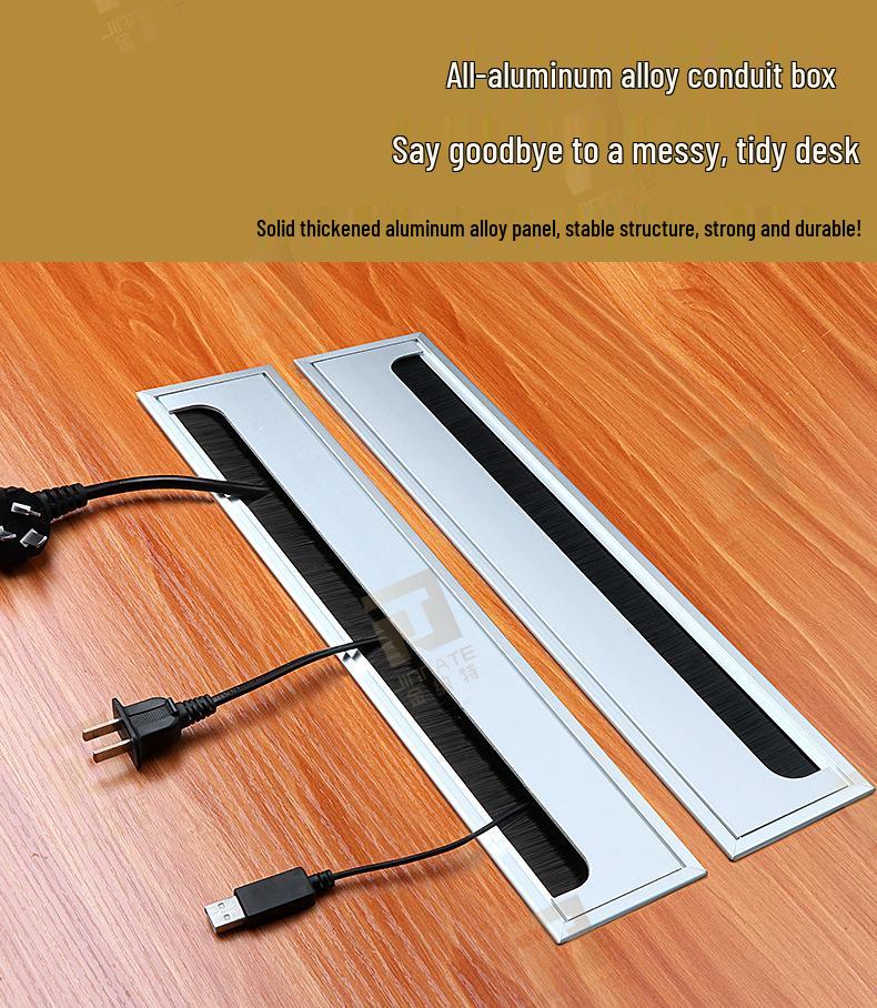 Aluminum Alloy Desk Cable Management Box with Brush Grommet