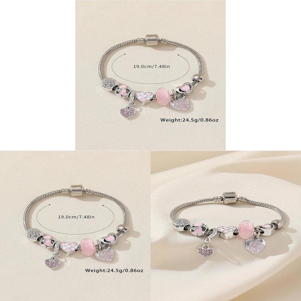 Diy Heart Charm Bracelet With Alloy Pendant For Women And Men