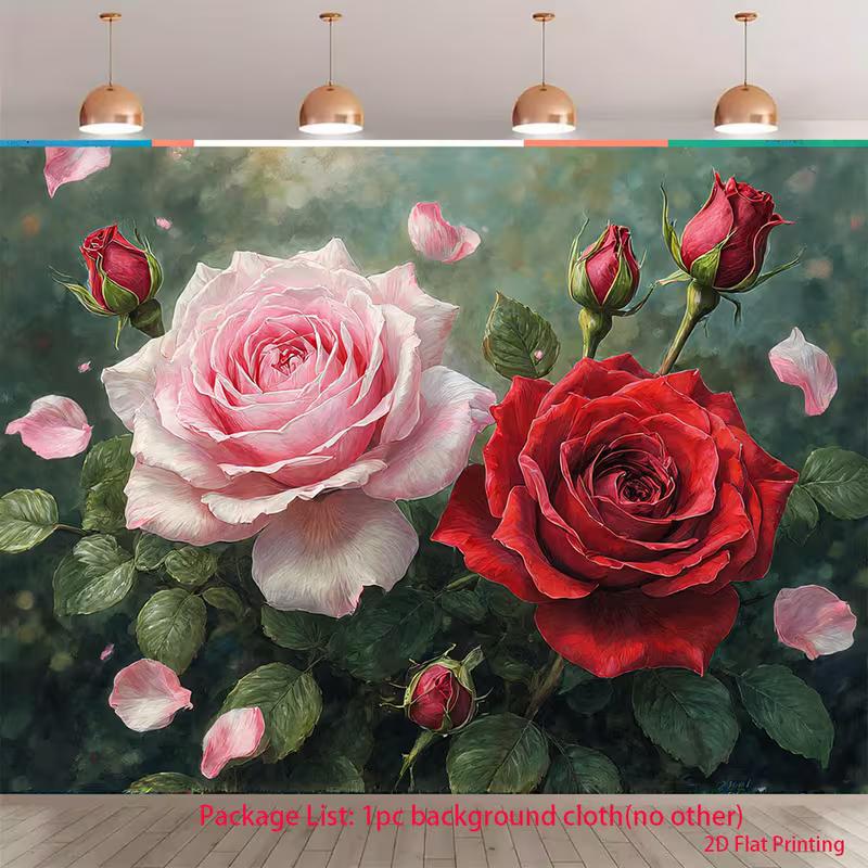 2D Romantic Rose Flower Backdrop Falling Petals Photo Booth Background 47.2x31.5inch/120*80cm