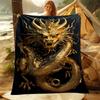 Golden Dragon Pattern Flannel Throw Blanket - Contemporary Style, Polyester, Digital Print, Non-Woven, Reversible, All-Season