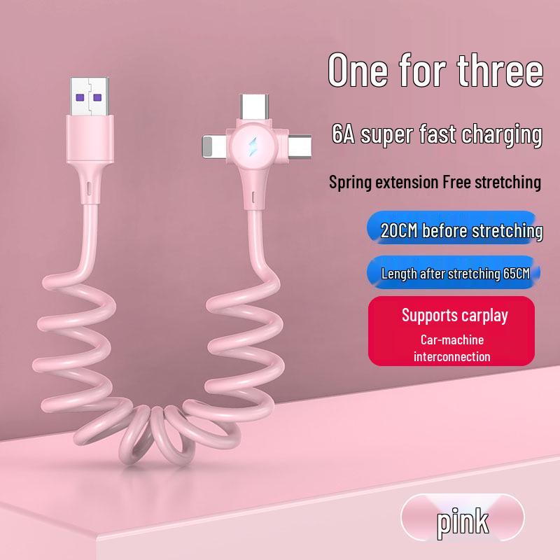 Câble USB Rétractable à Ressort Double Coude 6A Charge Rapide pour Téléphones & Voitures